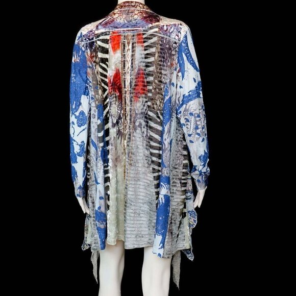 Adore Art to Wear Mixed Print Draped Open Cardigan Blouse Resort Women's Small - Picture 4 of 6